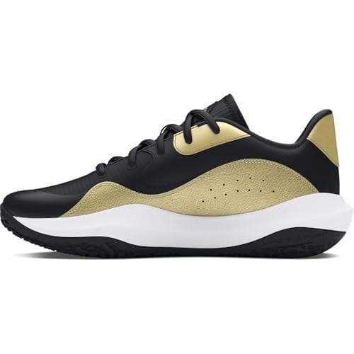 Under Armour UA Lockdown 7 Low Zapatillas de Baloncesto para Hombre y Mujer, Deportivas Unisex con mediasuela de EVA, Negro/Dorado metálico/Negro, 42 EU