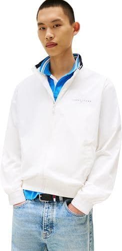 Tommy Jeans Cortavientos Hombre Essential Cazadora con cuello alto, Blanco (Ecru), M