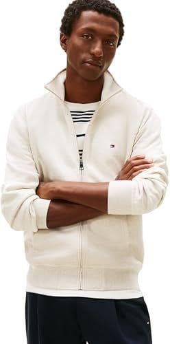 Tommy Hilfiger Sudadera con Cremallera Hombre Essential Fleece con Cuello Alto, Beige (Heathered Oatmilk), M