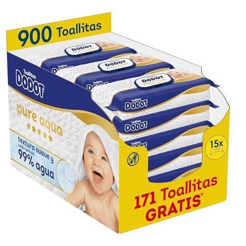 Dodot Pure Aqua - 15 packs de 60 toallitas con textura suave para bebé