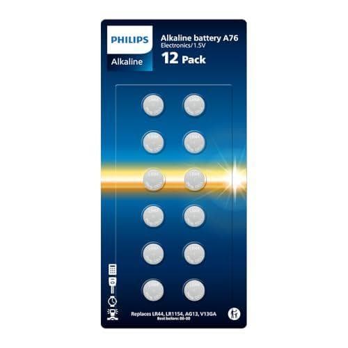 Philips Alkaline 1 Volt A76 - Pack de 12 baterías optimas para relojes, calculadoras y pequeños aparatos electrónicos