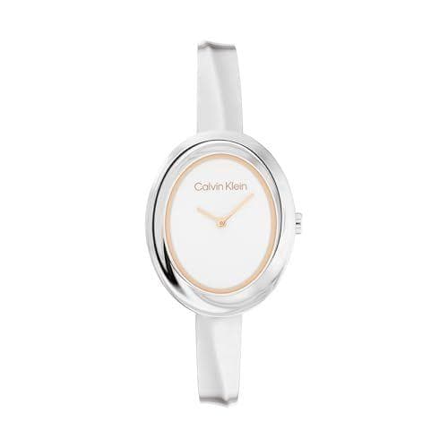 Calvin Klein Reloj De Movimiento De Cuarzo De Dos Manecillas para Mujer Colección Twisted Bezel con Pulsera Rígida de Acero Inoxidable Plateada - 25100055