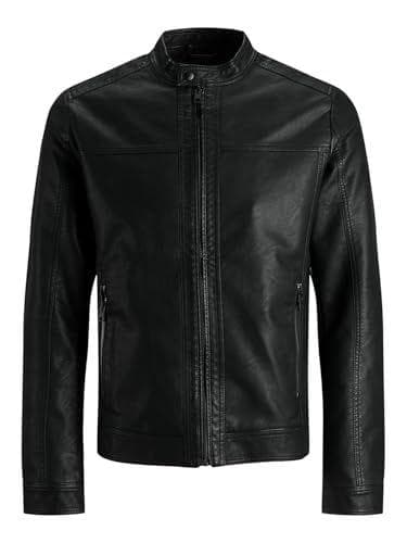 JACK & JONES - Chaqueta de cuero sintético para hombre 