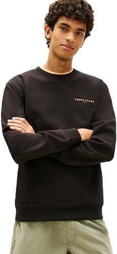 Tommy Jeans Sudadera Hombre Linear con Cuello Redondo, Negro (Black/Faded Sun Kiss), M