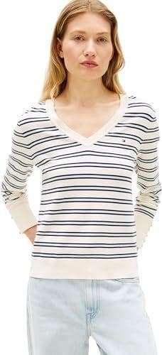 Tommy Hilfiger Co Jersey Stitch V-Nk Ww0Ww40098, Beige, M