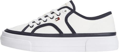 Tommy Hilfiger Vulcanized Sneaker Mujer Platform Piping con Ribete en Contraste, Blanco (Ecru/Space Blue), 38
