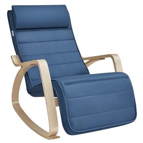 SONGMICS - Silla mecedora con apoyabrazos de madera de abedul 