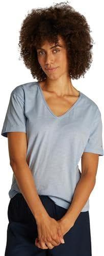 Tommy Hilfiger - Camiseta de manga corta para mujer con cuello de pico