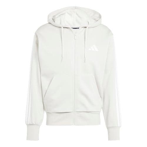 adidas Hombre Essential Three Stripes Fleece Zipper Hoodie Sweatshirt, Wonder Alumina/White, M