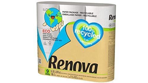 Renova - 9 rollos de papel higiénico reciclado | Sin plásticos | Certificados FSC® y Ecolabel