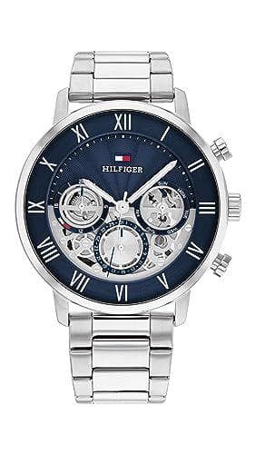 Tommy Hilfiger -  Reloj analógico de cuarzo multifunción para hombre con correa de acero inoxidable plateada 