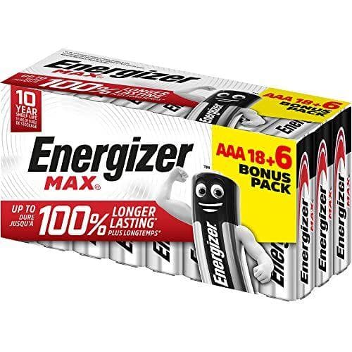 Energizer MAX - Pack de 18+6 pilas AAA, larga duración para uso cotidiano, sin sulfatación y 10 años vida útil