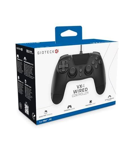 Gioteck - Mando con cable VX-4 de color negro para PS4 y PC (PlayStation 4)