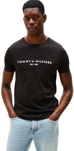 Tommy Hilfiger Camiseta de Manga Corta para Hombre Core Tommy Logo Cuello Redondo, Negro (Jet Black), XL