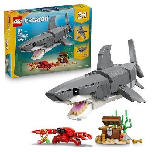 LEGO Creator 3 en 1  -Feroz tiburón con cofre del tesoro de juguete  