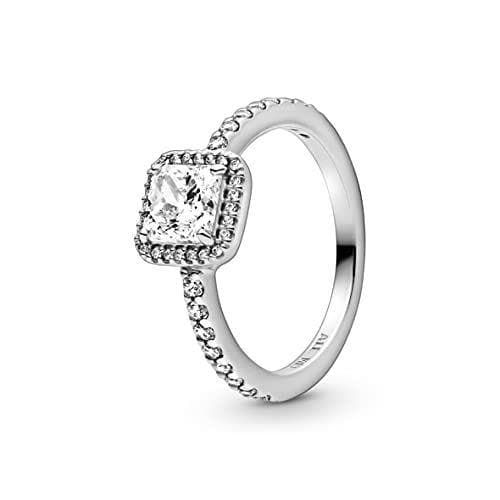 Pandora - Anillo con diseño cuadrado de plata de ley con circonitas cúbicas transparentes