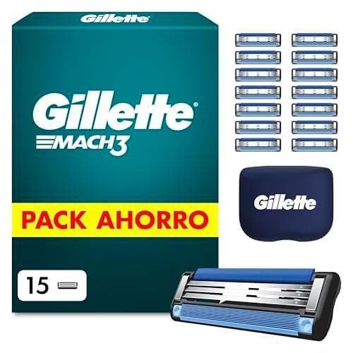 Gillette Mach3 Base - Pack de 15 recambios para maquinillas de afeitar para hombre