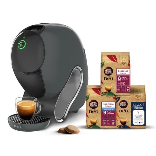 KRUPS Cafetera de Cápsulas NEO CAFFÈ de NESCAFÉ® Dolce Gusto® + 3 packs | Cafetera gris tecnología SmartBrew™ para espressos, americanos y extracción lenta, Compatible con cápsulas cafés solo NEO