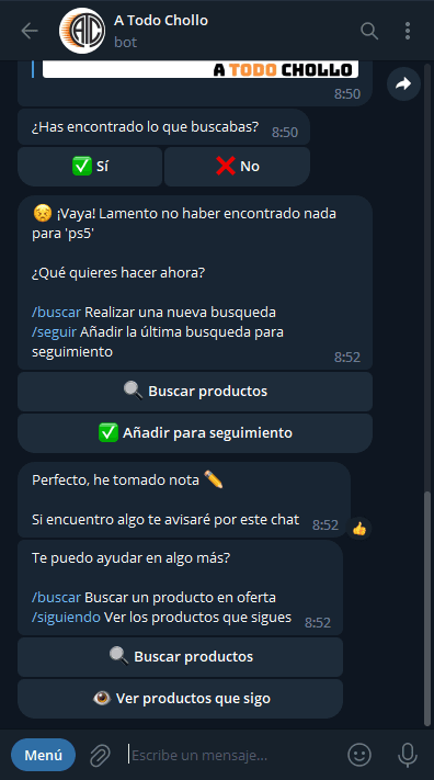 Pantalla mostrando cómo se marca una búsqueda en seguimiento