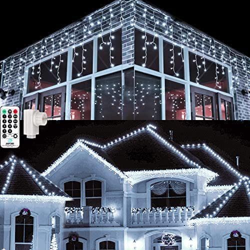 Moxled Cortina Luces Navidad Exterior, 9M 360 LED Guirnaldas Cortina de Luces Prolongable, Luces de Navidad Decoración para Jardín, Ventana, Jardín, Balcón, Boda, Fiesta (Blanco)