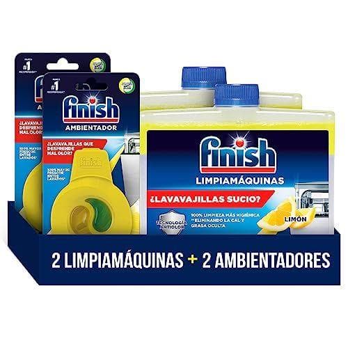 Finish Limpiamáquinas para Lavavajillas - Limpiador líquido 2 Unidades + Finish ambientador 2 Unidades, Aroma Limón