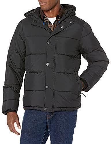 Abrigo Plumífero Amazon Essentials con Capucha de Alta Densidad Hombre estándar, Negro, L