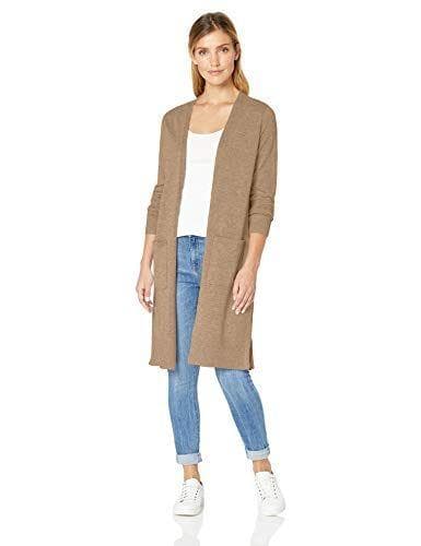 Amazon Essentials Jersey Cárdigan Largo y Ligero (Disponible en Tallas Grandes) Mujer, Camel Mezcla, M