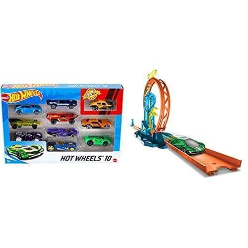 Hot Wheels - Pack de 10 vehículos + Track Builder 