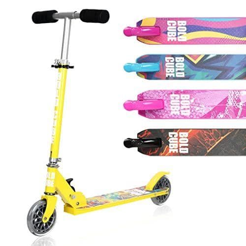 Patinete de 2 Dos Ruedas Plegable - Altura Ajustable - Aluminio Monopatín con PU Ruedas - Scooter para Ciudad Niños 5-14 Años (Amarillo)