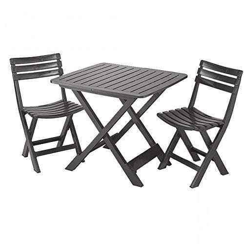 THINIA HOME Set Camping 1 Mesa + 2 sillas, Gris Antracita, One Size