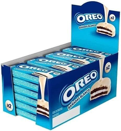Oreo Bañadas - Galletas de cacao rellenas de crema sabor vainilla y cubiertas de chocolate blanco 41g - Pack de 24