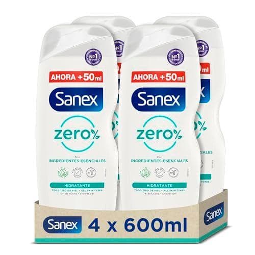 Sanex Zero% Hidratante Gel de Ducha, Pack 4 Uds x 600ml