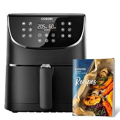 COSORI Freidora sin Aceite 3.5 L, Freidora de Aire Caliente 1500W con Pantalla LED Táctil y 100 Recetas, Sin PFOA, 75-205 ℃, 11 Modos Preestablecidos, Color Negro