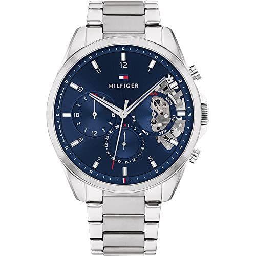 Tommy Hilfiger - Reloj analógico de cuarzo multifunción para hombre con correa en acero inoxidable plateada 