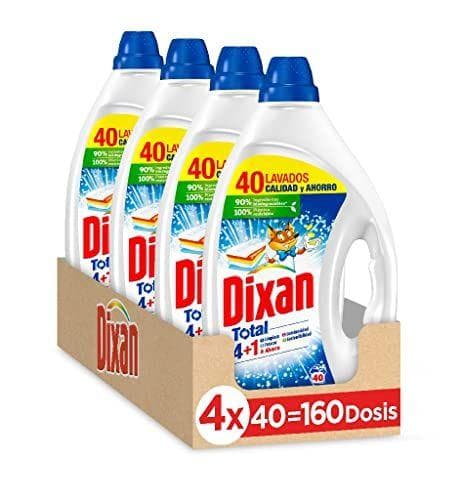 Dixan Gel Total 4+1 - Detergente líquido para lavadora (pack de 4, total: 160 lavados)
