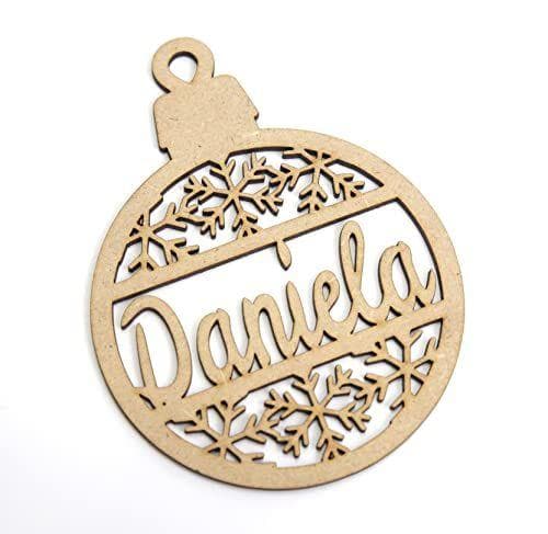 Bolas de Navidad de Madera Personalizada con Nombre. Adornos navideños. Ornamento, decoración para el árbol de Navidad. (Modelo 1)
