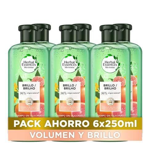 Herbal Essences - Champú brillo con pomelo blanco para pelo apagado, 6x250ml