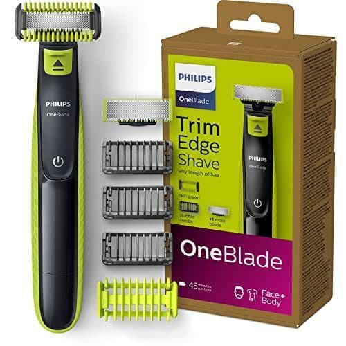 Philips OneBlade Face + Body, Recorte, peinado y afeitado, Para cualquier longitud de pelo, 1 cuchilla para la cara y otra para el cuerpo, 4 accesorios (modelo QP2620/16)