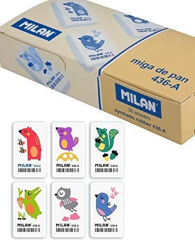 MILAN - Caja 36 gomas de miga de pan con dibujos en colores de animales 