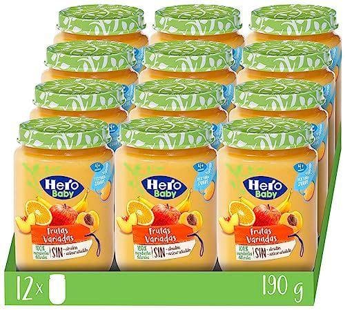Hero Baby - Tarritos de frutas variadas con ingredientes naturales para bebés de a partir de 4 meses - Pack de 12x190gr