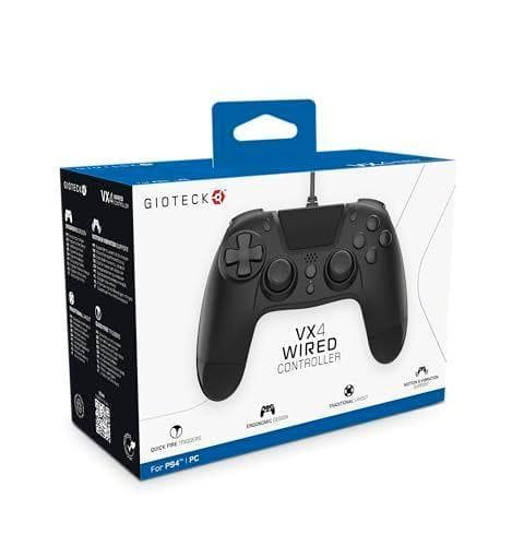 Gioteck - Mando con cable VX-4 de color negro para PS4 y PC (PlayStation 4)