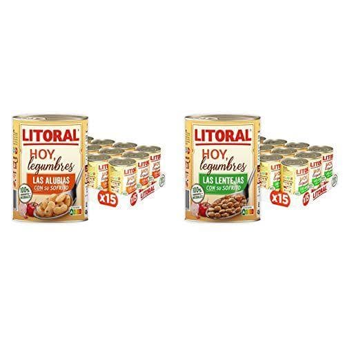LITORAL - Hoy Legumbres alubias con su sofrito  - Pack de 15x430g y Hoy legumbres lentejas con su sofrito - Paquete de 15 x 425g 