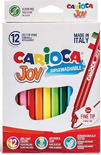 Carioca - Caja de rotuladores con tinta lavable, punta fina sintética, 12 unidades, multicolor Carioca - Caja de rotuladores con tinta lavable, punta fina sintética, 12 unidades, multicolor