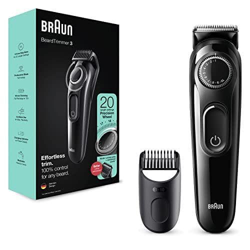 Braun Recortadora Barba, Máquina Cortar Pelo, Maquina de Afeitar de Hombre con Láminas Afiladas de Larga Duración y Maquinilla Gillette, 20 Ajustes de Longitud, 3 BT3322, Negro