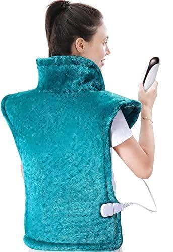 Cojín térmico grande para espalda y hombros, 60 x 90 cm, con calentamiento rápido y 5 ajustes de calor, apagado automático disponible, lavable a máquina, verde