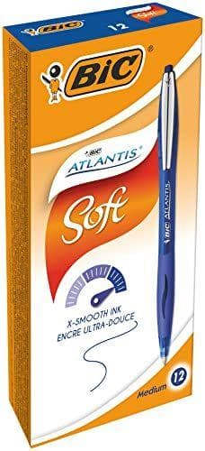 BIC Atlantis Soft - Bolígrafos retráctiles de punta media (1.0 mm), caja de 12 unidades