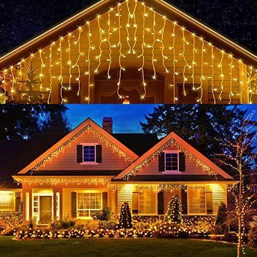 Cortina Luces Navidad Exterior,4M 240 Leds Luces Navidad Exterior, 8 Modos de Guirnalda Luces Interior Exterior, IP44 Impermeable, para Navidad Decoración, Bodas, Fiestas, Habitación, Balcones,Jardin