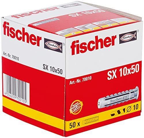 fischer - Tacos pared para hormigón SX 10x50 para fijar lámparas, cuadros, Caja tacos 50 uds fischer - Tacos pared para hormigón SX 10x50 para fijar lámparas, cuadros, Caja tacos 50 uds
