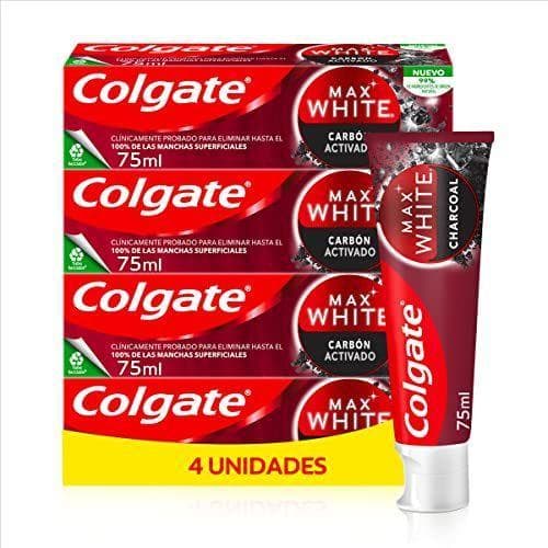 Colgate Max White con carbón activado - Pasta de dientes blanqueadora, Pack 4x75ml