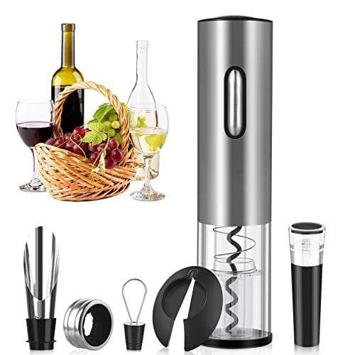 Rovtop Abrebotellas eléctrico recargable del vino del acero inoxidable con el cable de datos de carga plata